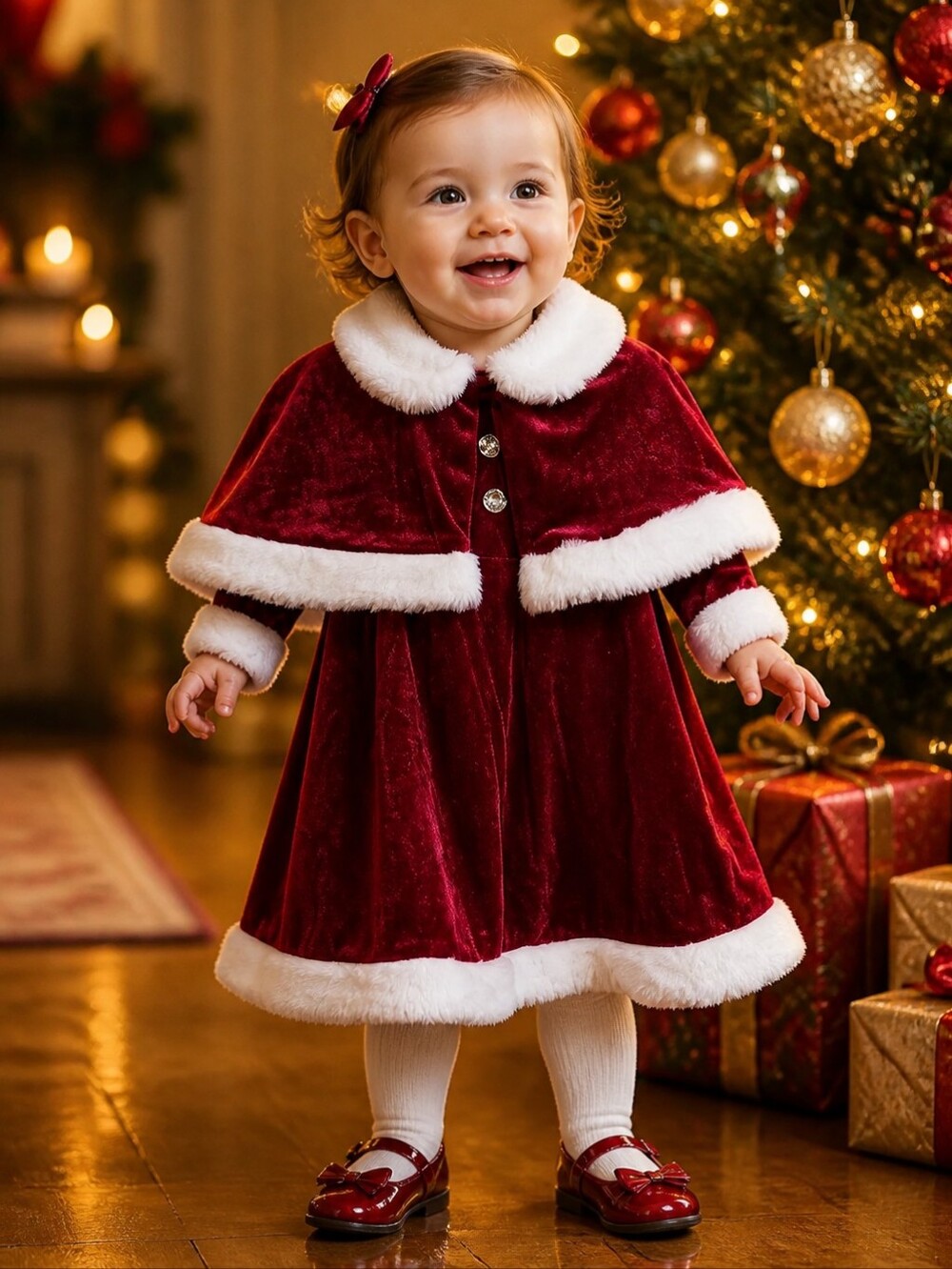 Baby Girl Santa Dress Capelet 18M Red Velvet Faux Fur Christmas Holiday Outfit